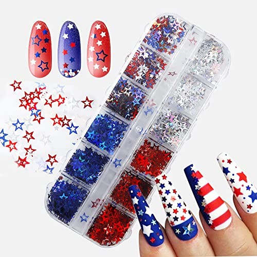 4th of July Star Glitter Independence Day Nail Sequins for Nail Art