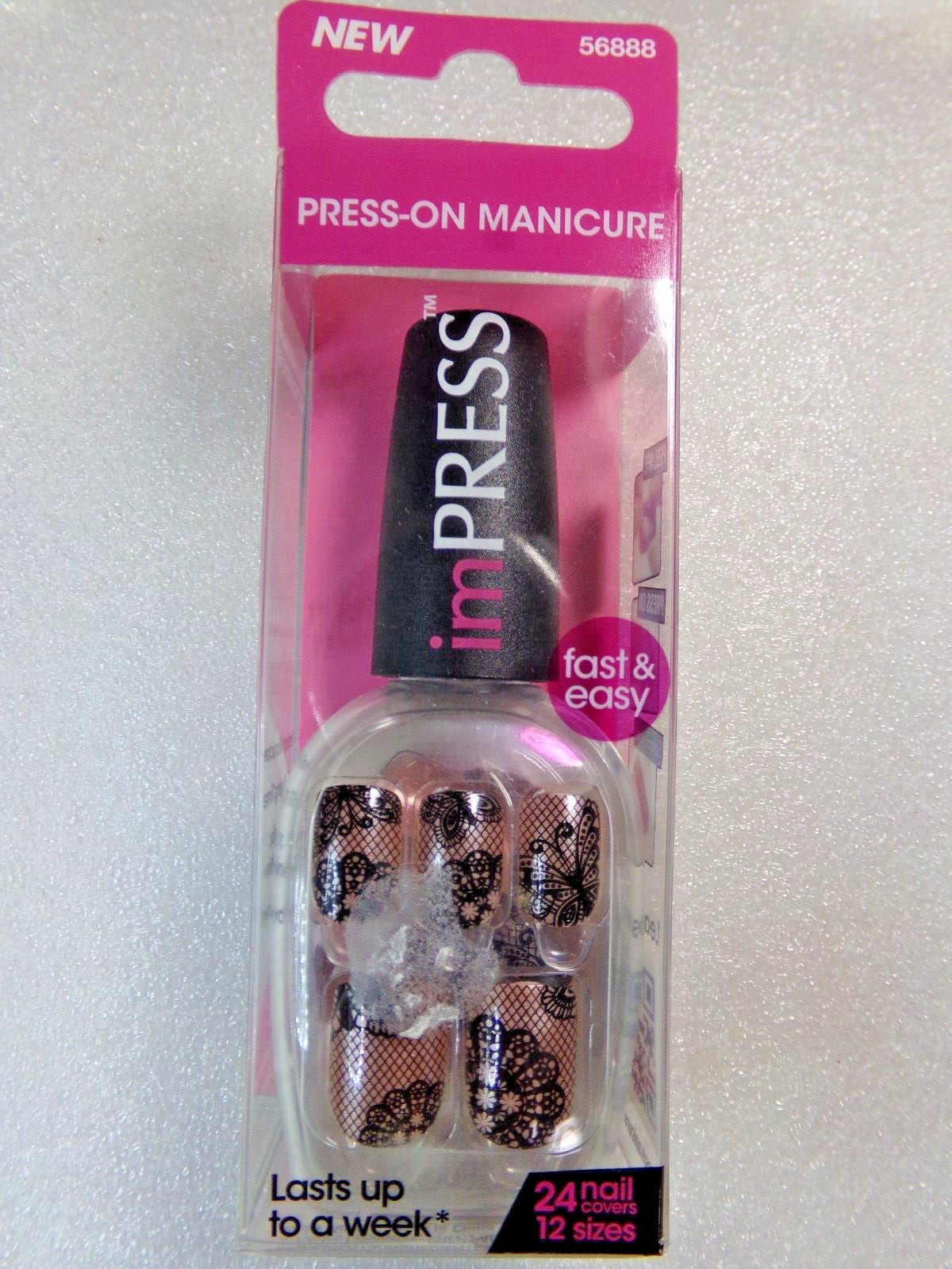 IMPRESS NAILS Pink with Rose Print Lace PRESS ON SHORT