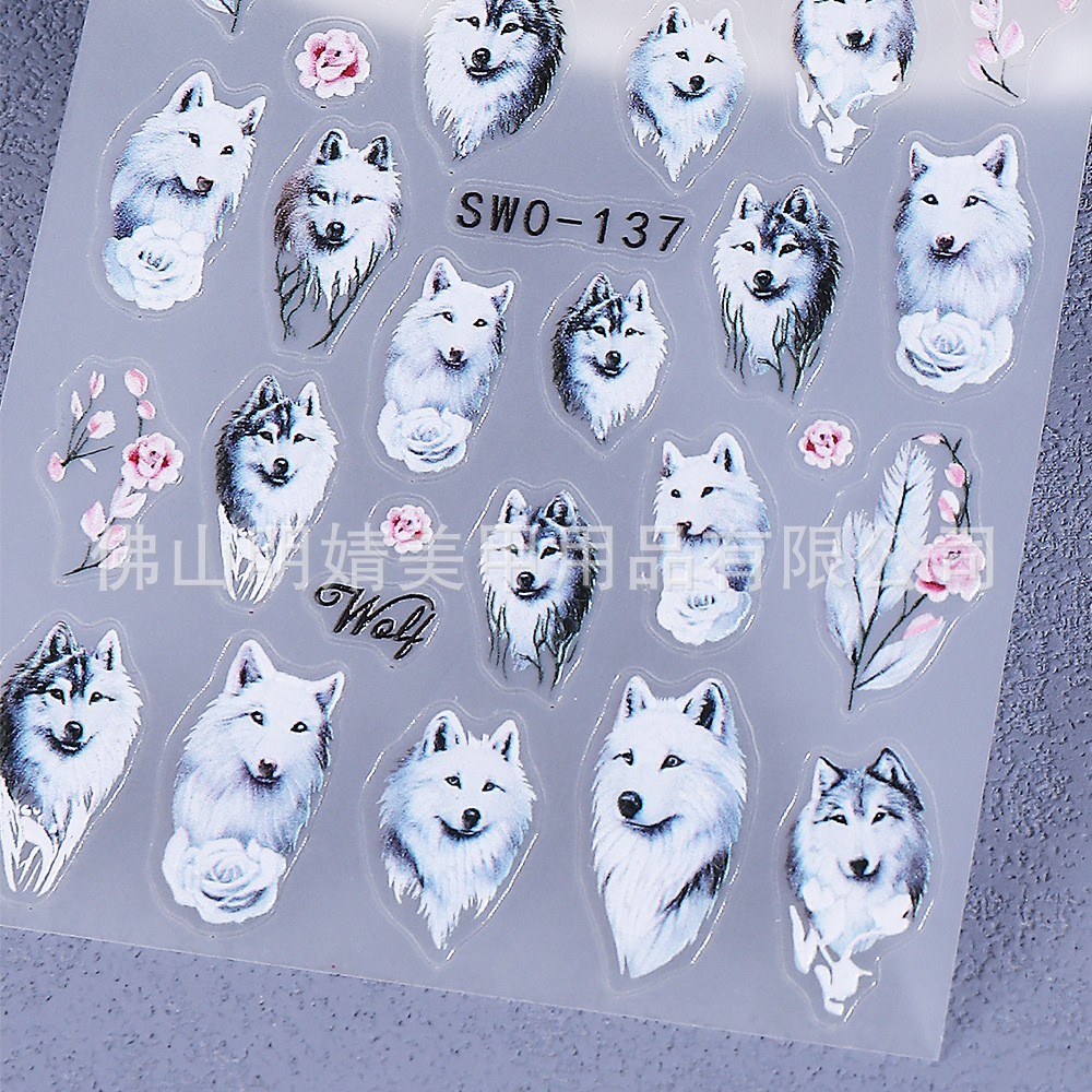 5D Nail Art Wolf Flower Christmas Stickers Self Adhesive DIY SWO137 NH30