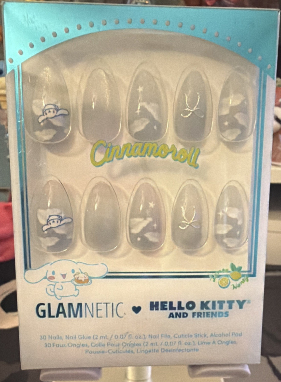 Glamnetic Cinnamoroll Cloud Press-On Nails Pre-Designed Gray White Glue Included