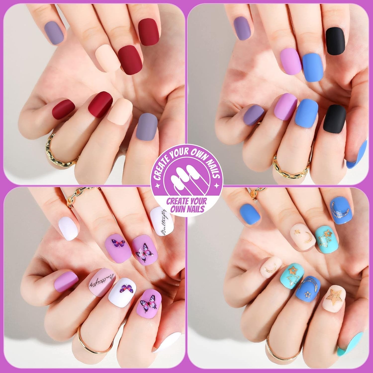 Teenitor Matte Acrylic False Nails With Glue, 12 Co288pcs Short Press On Nails,