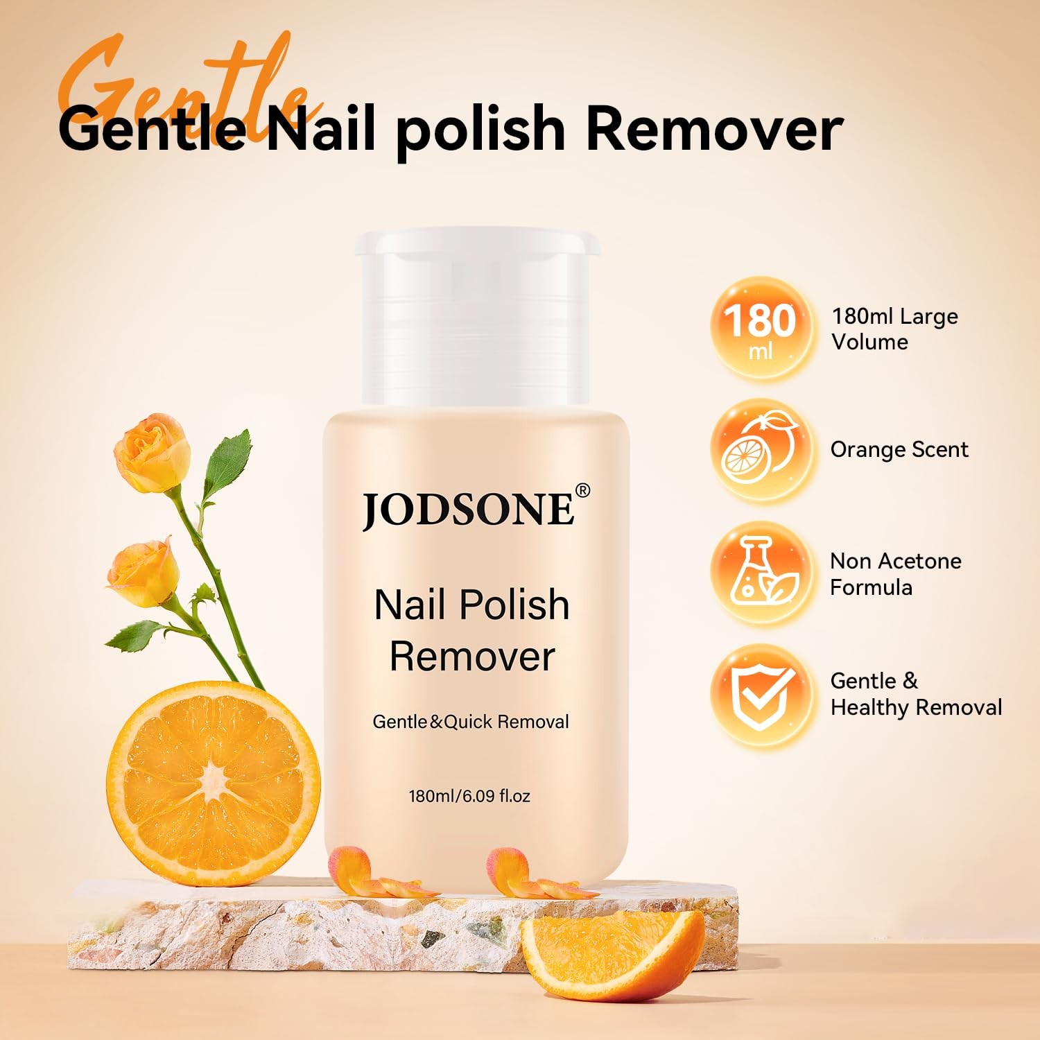 JODSONE Non-Acetone Nail Polish Remover, 6.09 Fl.Oz Orange Scent Clear