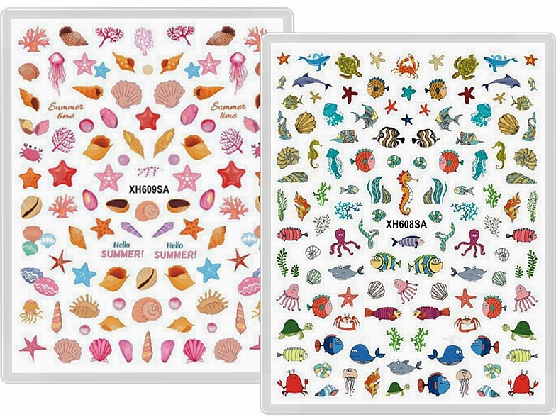 Sea Animal Nail Sticker Fish Dolphin Turtle Shell Star Mermaid Jellyfish Coral