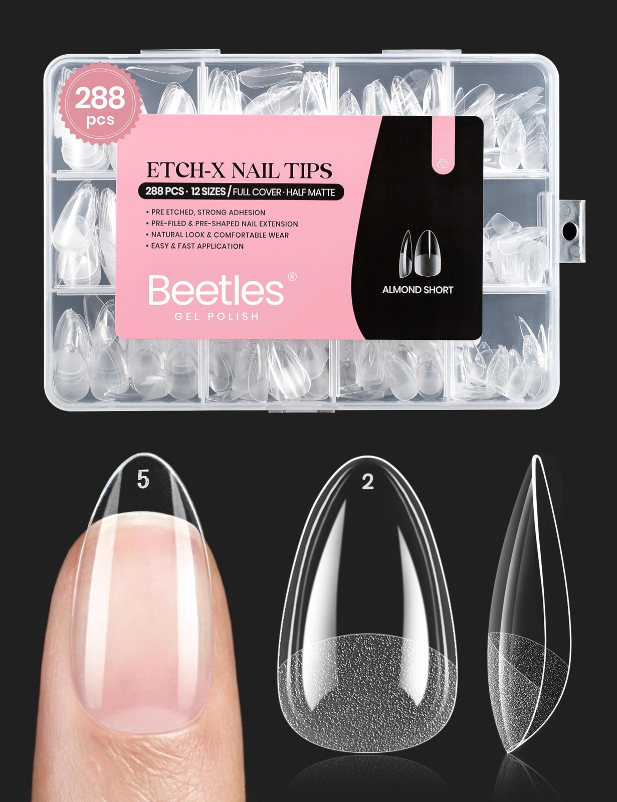 Beetles Soft Gel Nail Tips Short 12 Sizes, Almond 12 Sizes 288 PCS