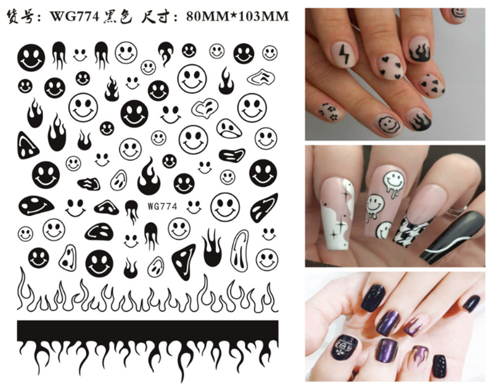 3D Happy Emoticons Fire Flame Flowers Nail Decal Sticker Self Adhesive DIY NH11