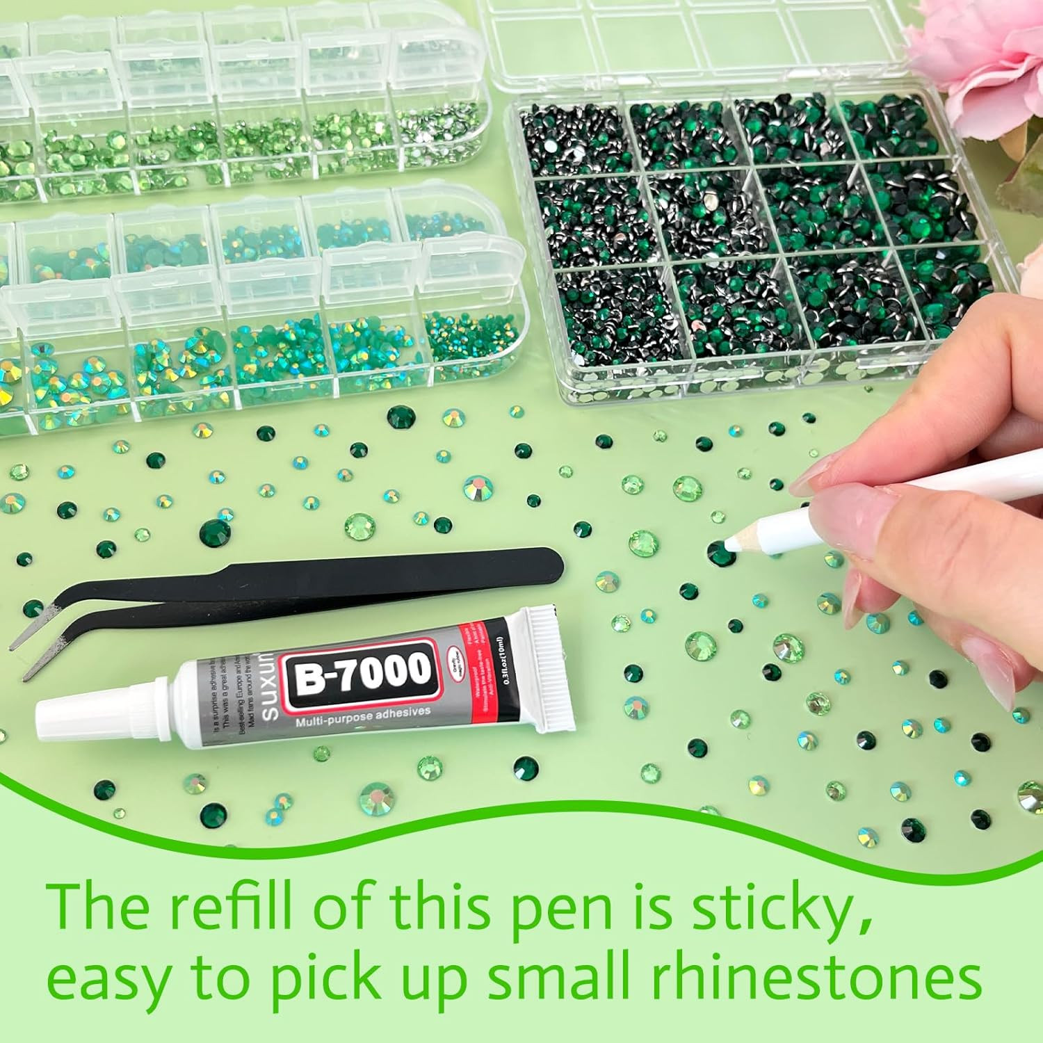 Green Resin Rhinestones for Crafting, 2Mm-6Mm Mixed Flatback Resin Gemstones for