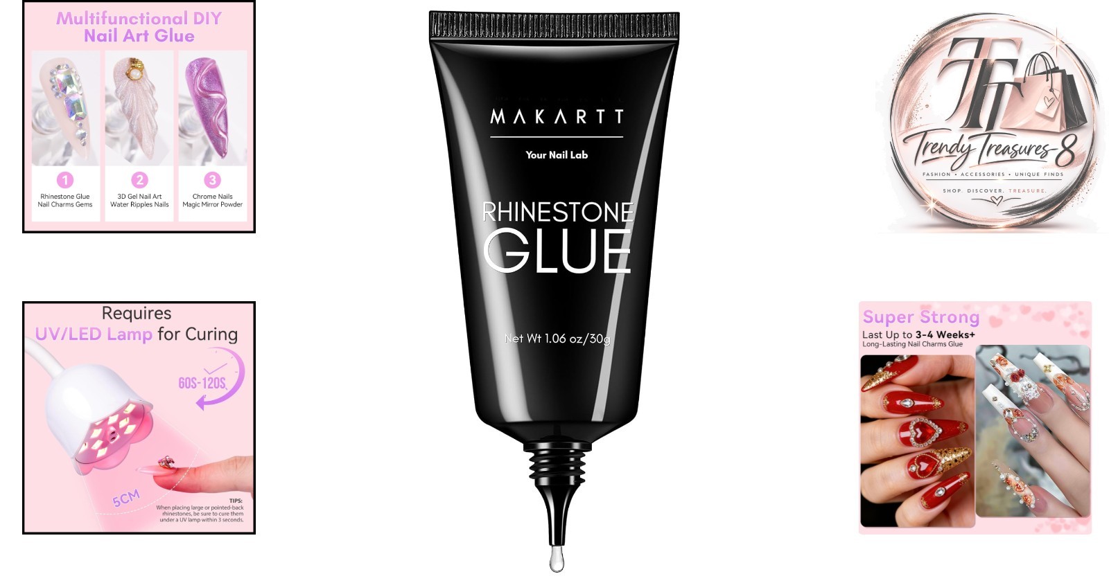 Non-Toxic Rhinestone Nail Glue: 30ML Quick Curing Gel for Perfect Gems & Charms