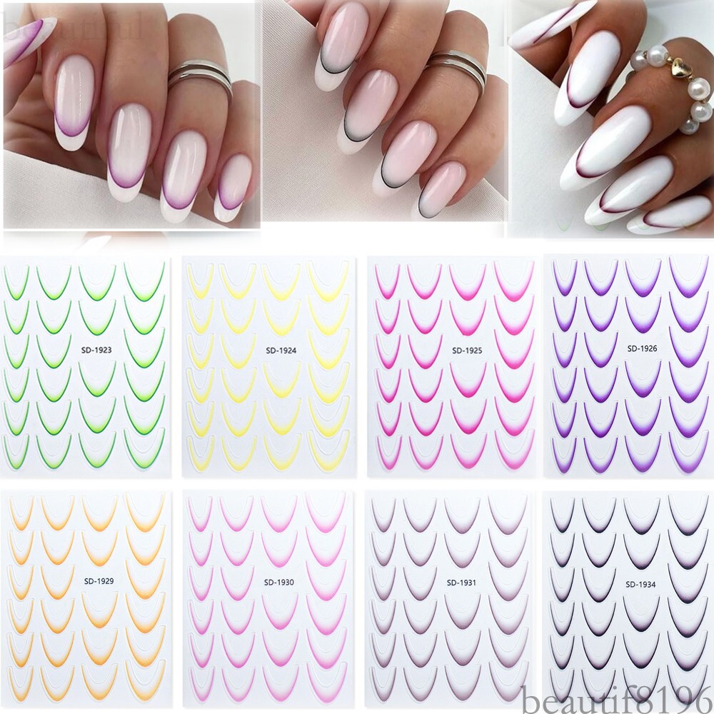 Various Colors Gradient French Nail Art Stickers Self-Adhesive Tips Nail Decals