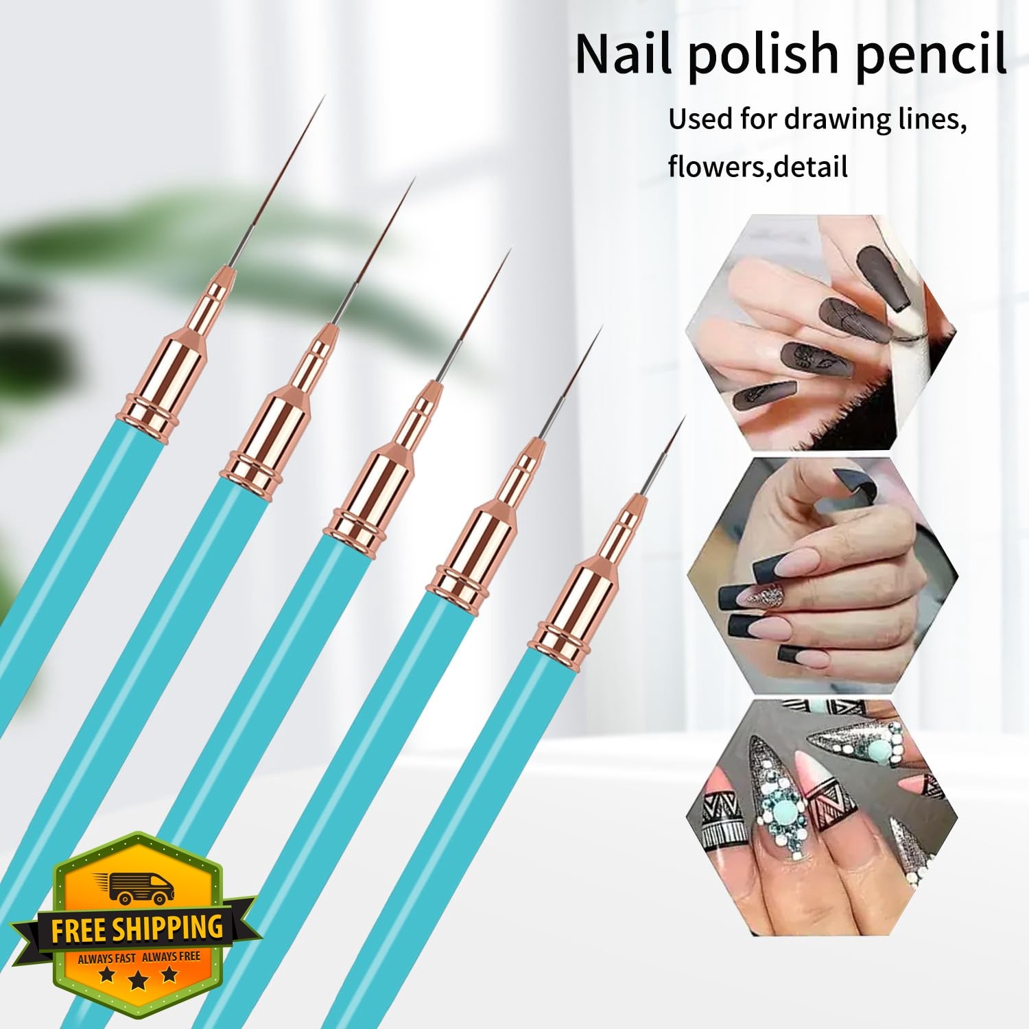 5PCS Liner Brushes for Nails, Nail Art Liner Brushes Set, 6/9/12/15/18mm Thin…