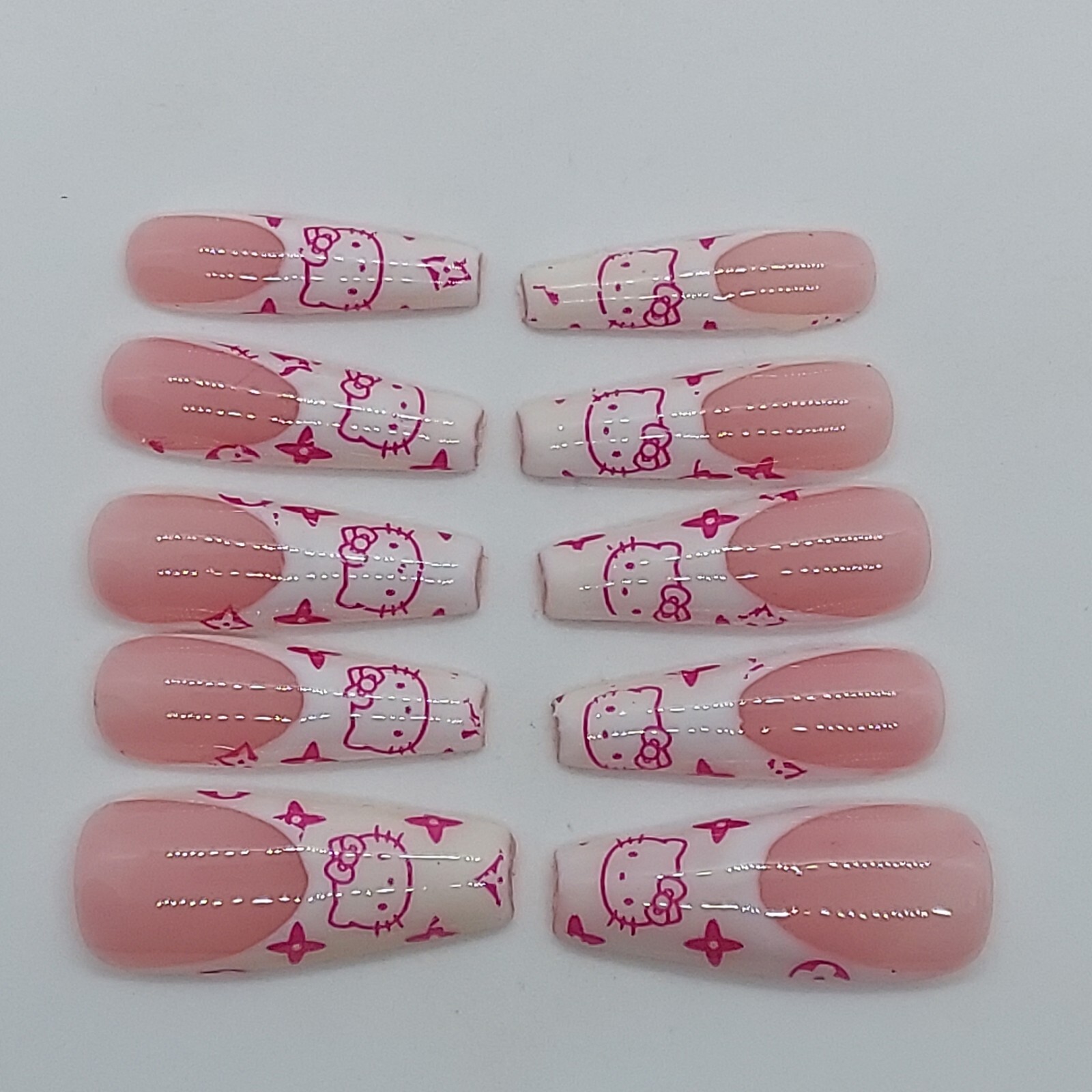 Pink Kitty HK Kawaii Kitty Foil Press on Nails French Nails