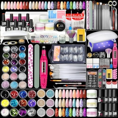 Acrylic Nail Kit for Beginners – 6pcs Powder, 18pcs Glitter, Gel Polish & Drill