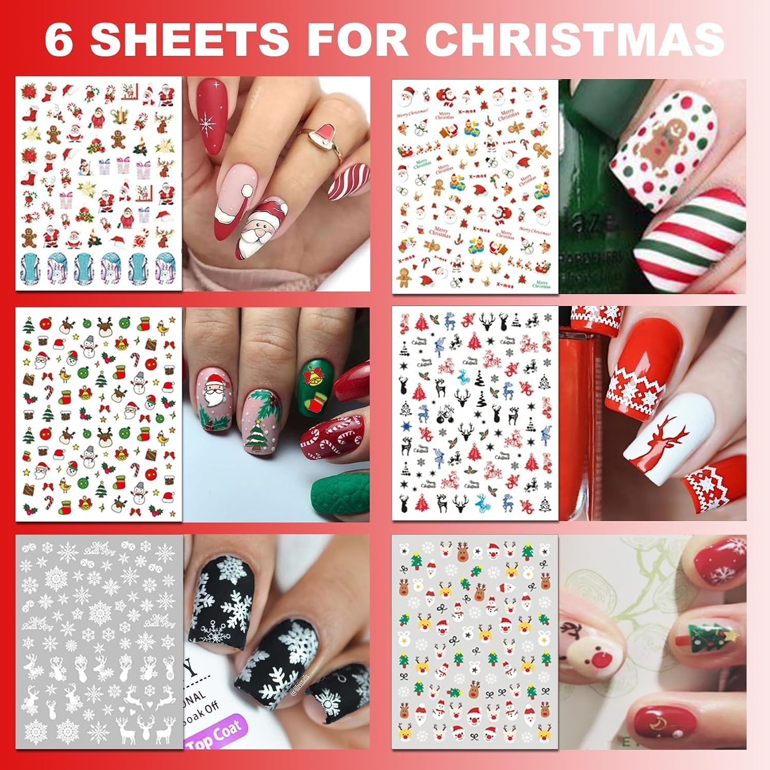 30 Sheets 8 Holiday Nail Art Stickers, Variety Pack All Season Nail Decals fo…