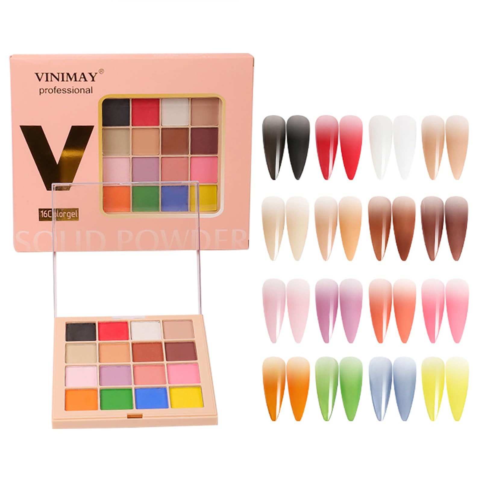 16 Colors Nail Pigment Powder Palette, Solid Pigment Powder for Nails Set Col…