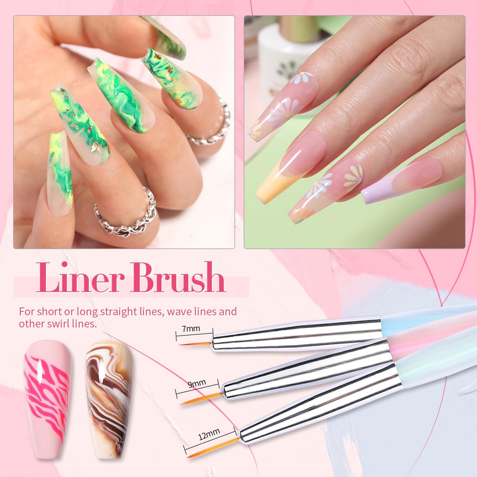 Double-Ended Nail Art Brushes 4Pcs Tool Set Gel Polish Liner Design Pen