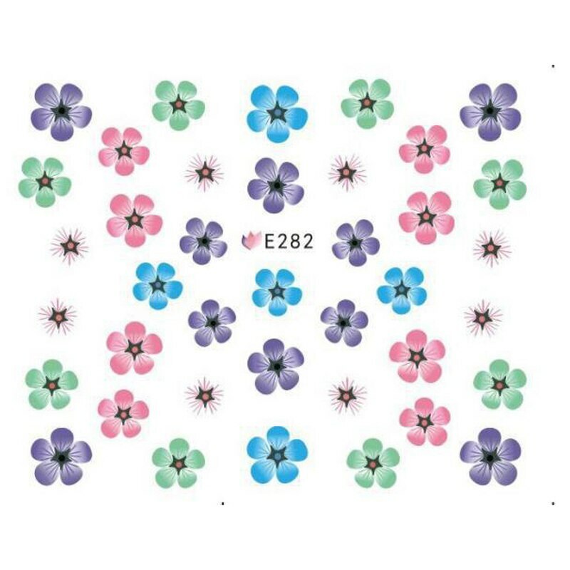Nail Art 3D Decal Stickers beautiful blue pink green purple white flowers E282