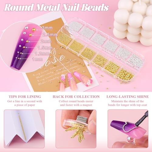 Flatback Pearls (White+Beige) 17 Silver Gold Nail Beads and Beige White Pearls