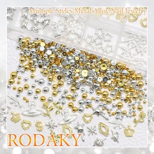 3D Nail Art Charm 12 Styles Metal Star Bows Heart Charms for Nails Gold&Silver