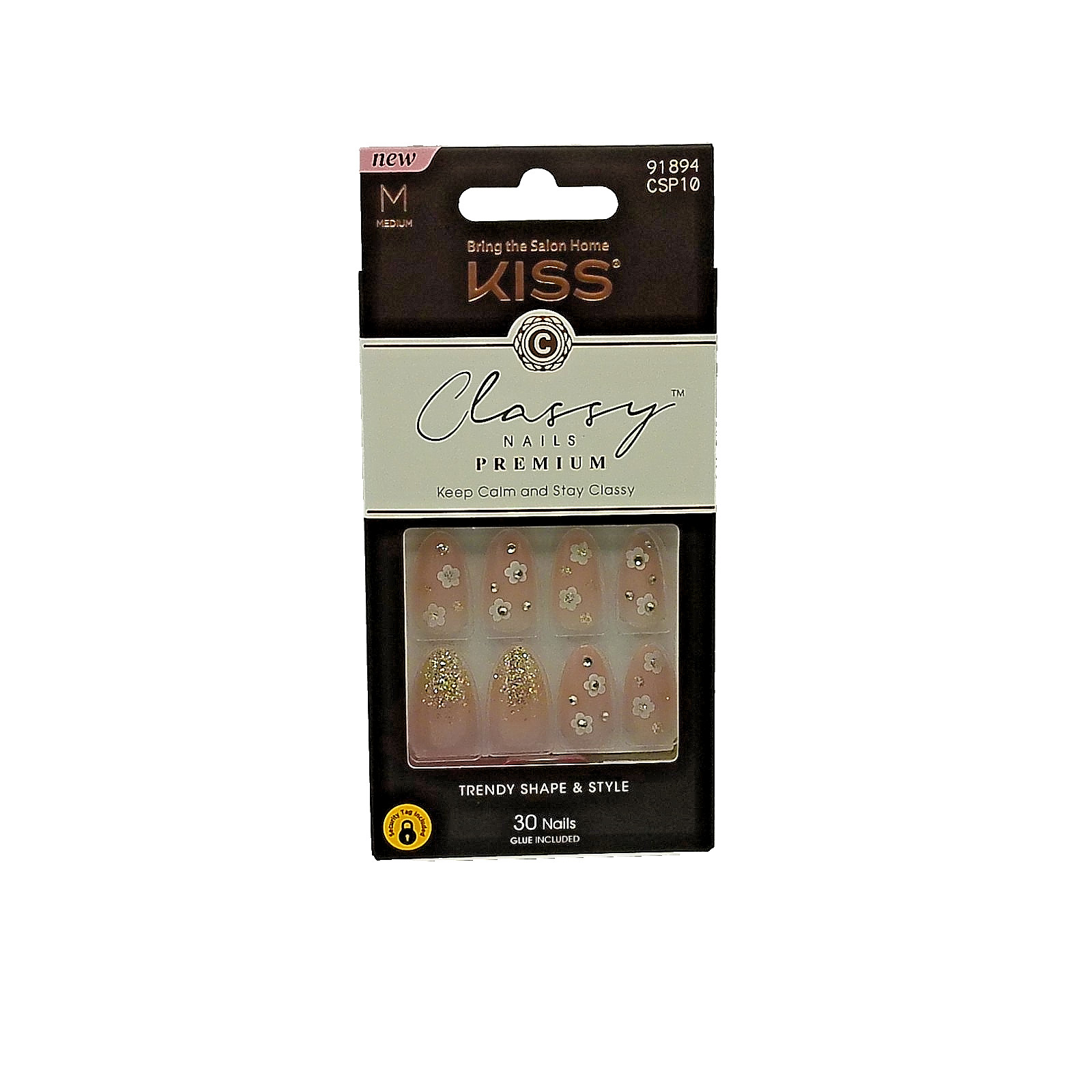 Premium Classy Nails Set Light Pink with Sparkly Gem & Flower Design 30ct 2 PACK
