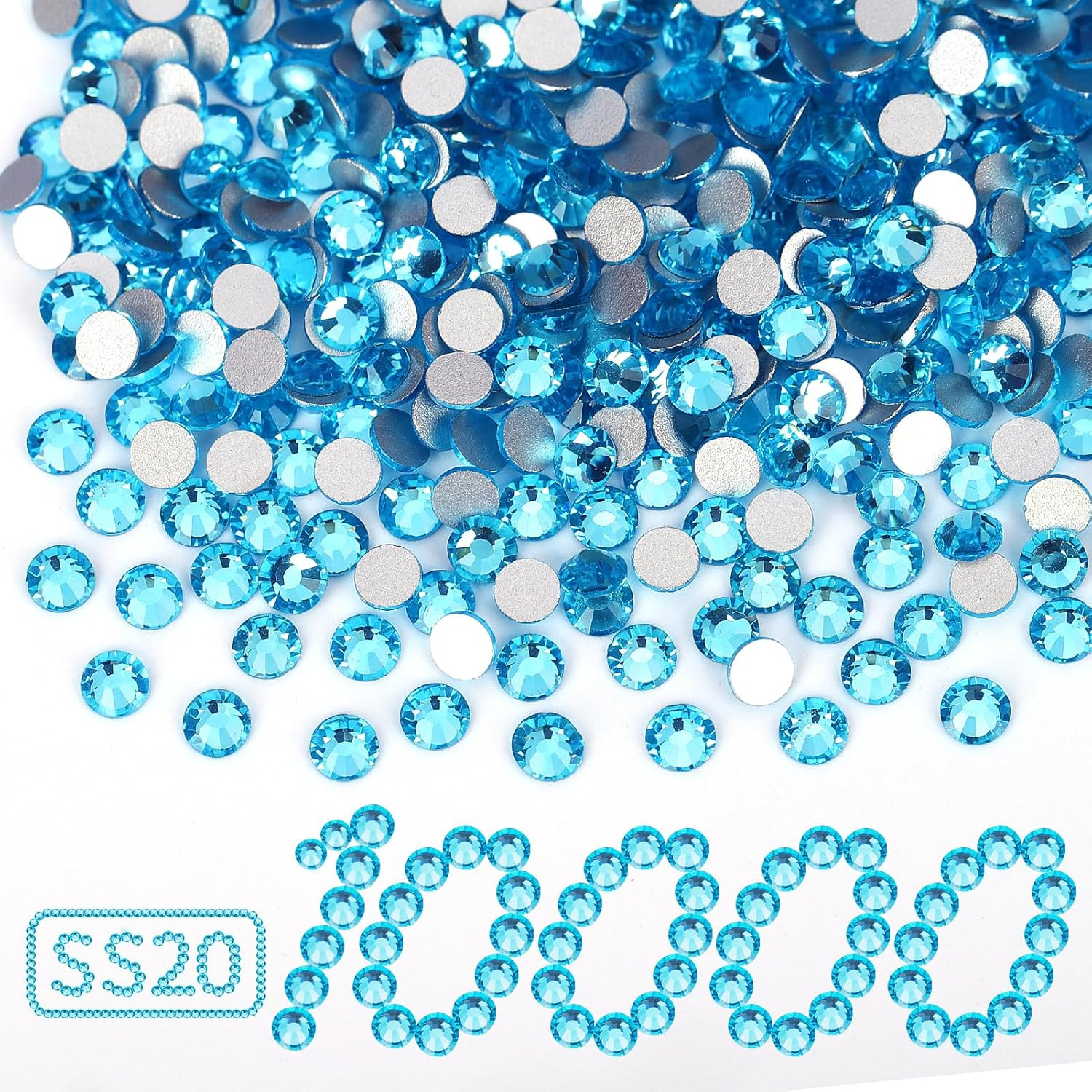 10000PCS Moonlight Rhinestones Bulk, Flat Back Crystal Glass Stone round Gems,Ss