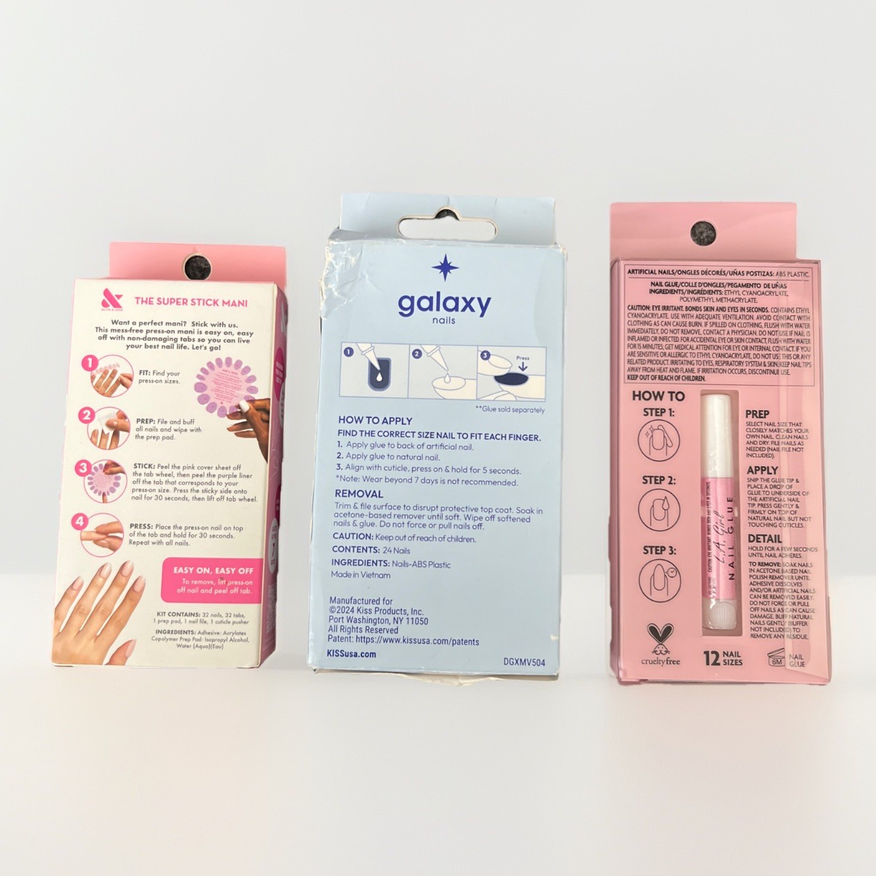 Lot Of 3 Press On Nails Sets OLIVE & JUNE EFFECTS, Kiss galaxy, Oh So Jelly