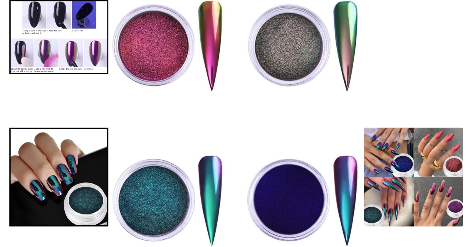 4pcs Chameleon Effect Nail Glitter Powder Set – Mermaid Metallic Shine