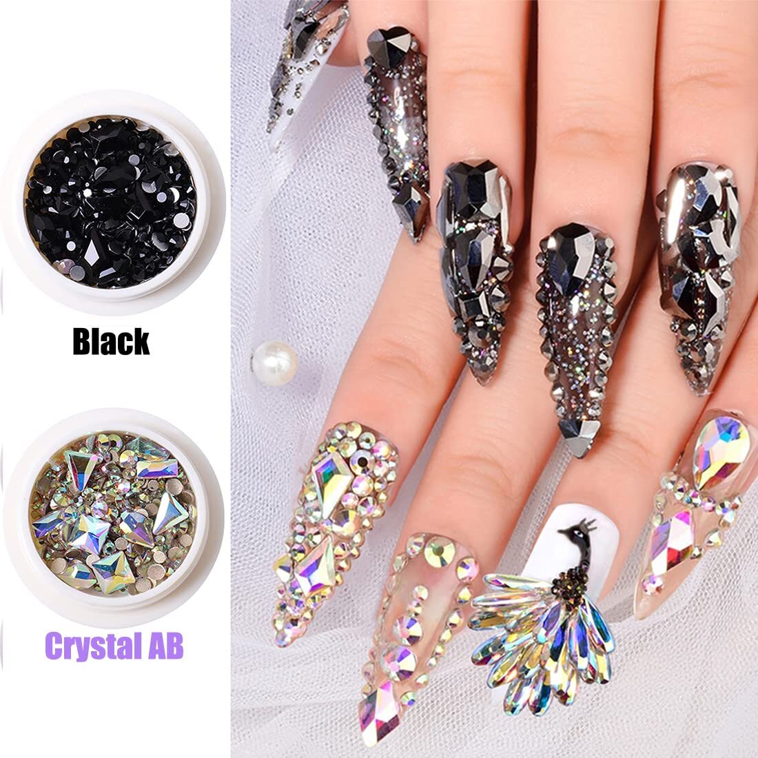 6 Boxes Green Blue Black Pink AB Red Rhinestones for Nails Flat Back Nail Cry…