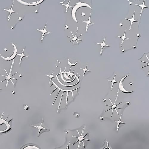 12 Sheets Silver Nail Art Stickers Star Nail Stickers Sun Standard Style-18