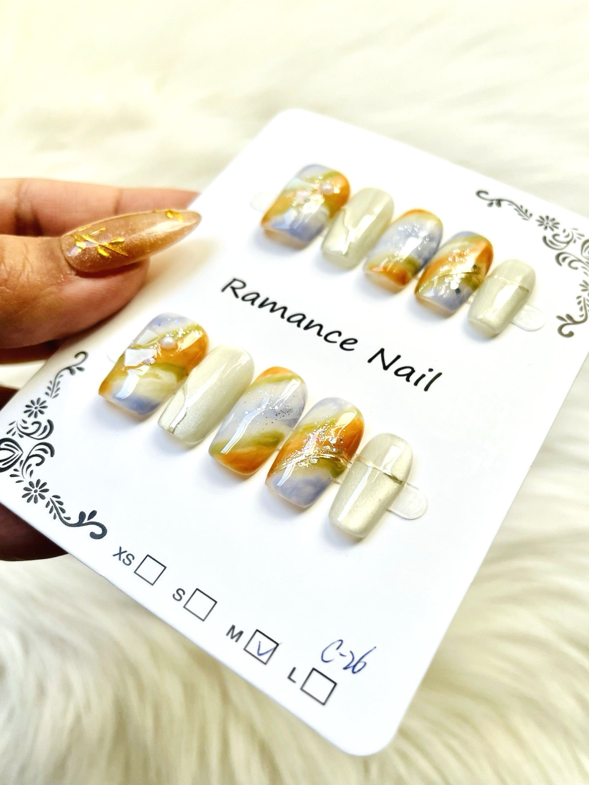 Blue Gold Ombre Premium Press On Nails Size MEDIUM, MD Length Square