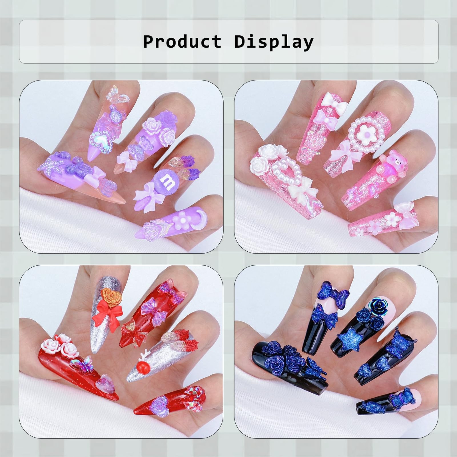 320PCS Pink Assorted Mix 3D Nail Charms, Cute Resin Charms for Acrylic Nail Deco