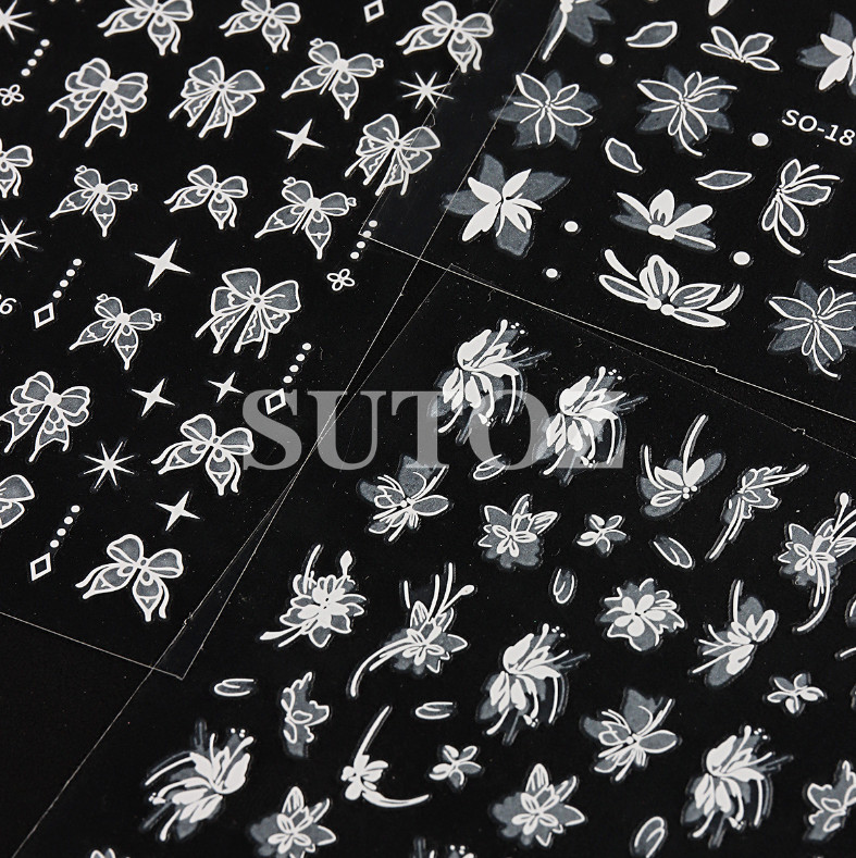 Silver Black 3D Nail Stickers Butterfly Knot Star Flower Transfer Decals NH6