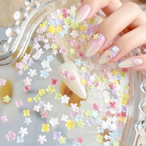 300Pcs Flower Nail Art Charms 3D Flowers for Nails Random Color multicolored