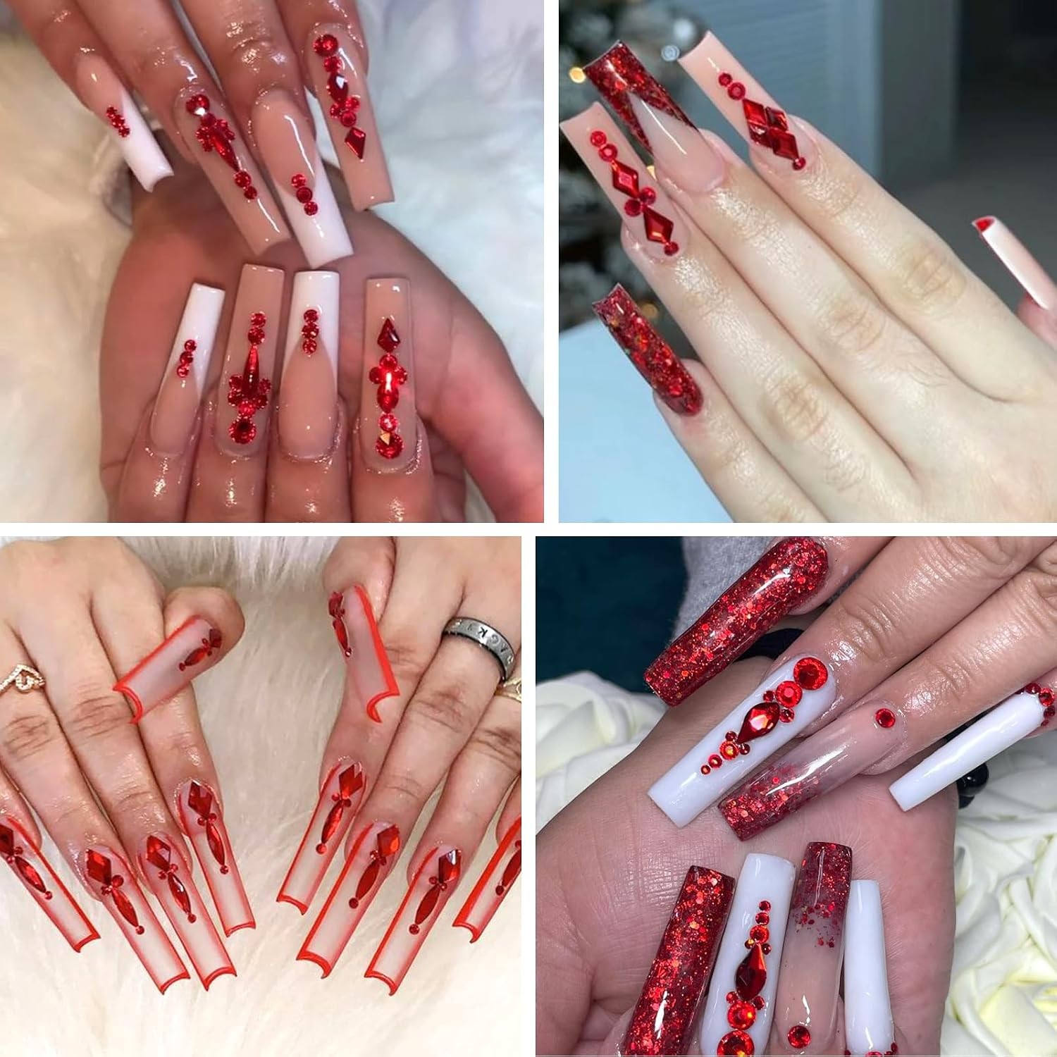 Red 3D Multi Shape Flat Back Nail Rhinestones Crystals for Manicure Nail Art