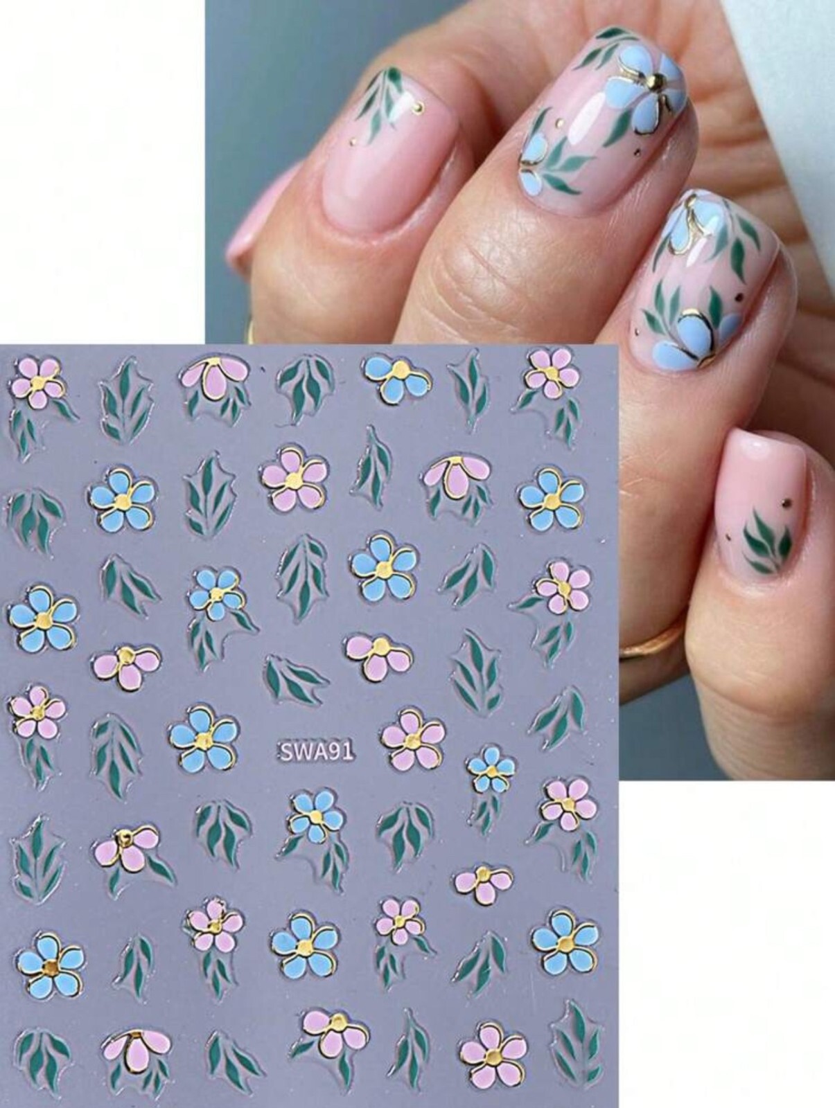 Metallic Gold Contoured Pastel Flowers Nail Art Stickers Transfers Spring SWA91