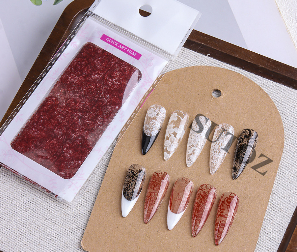 10Pcs Red Black White Flower Vine Lace Foils Nail Art Transfer Stickers SHK NH30