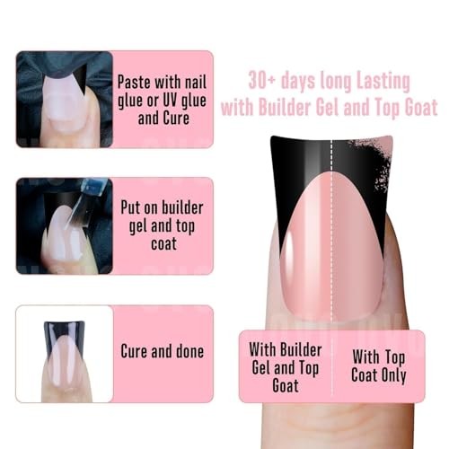 Halloween Duck Nails Short Extra Thick Full Cover Black French Tip Baby Pink