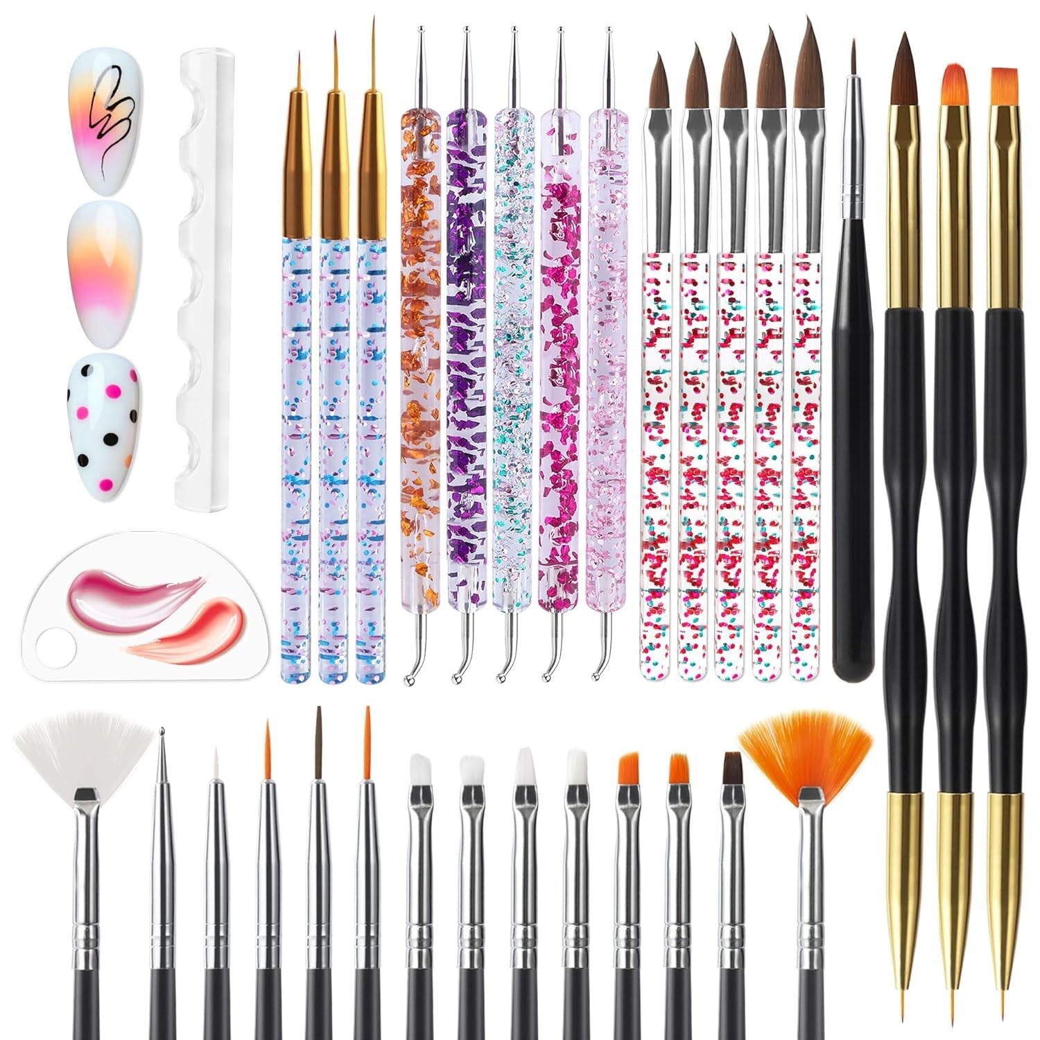 Nail Dotting Tools 32PCS Double-ended Nail Art Brushes Kit Nail Art Gel Polis…