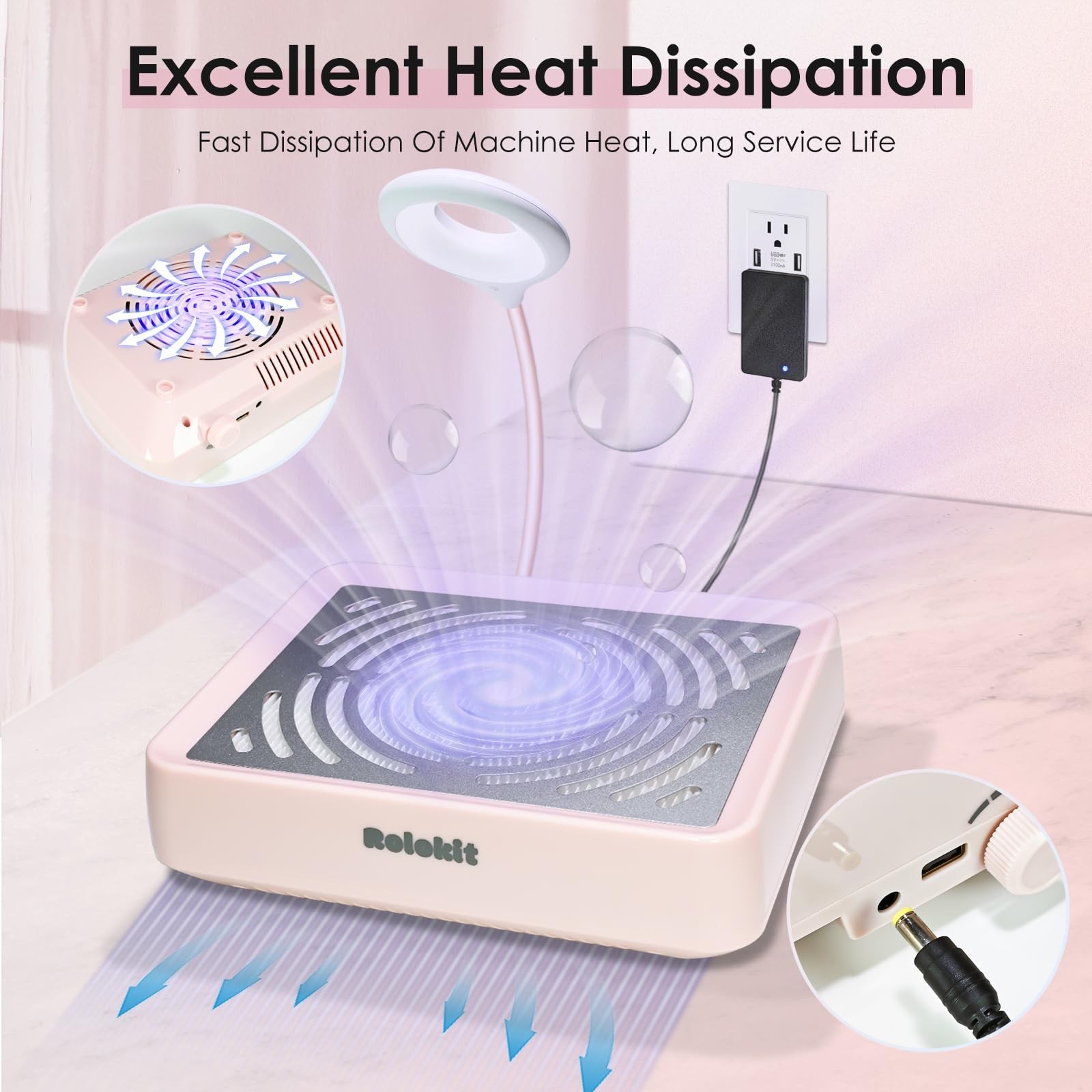 Rolokit Pink Nail Dust Collector with Lamp