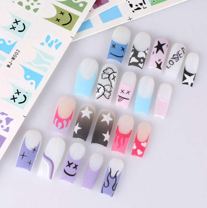 8 sheets French Line Style Moon Star Heart Striped Nail Art Stickers NS52