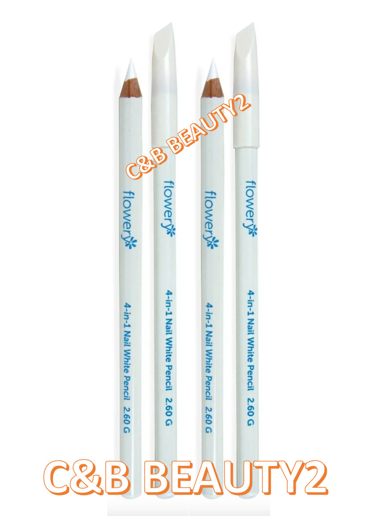 4-PACK flowery 4-in-1 nail white pencil with Cuticle Pusher Cap *IN TUBES *NEW