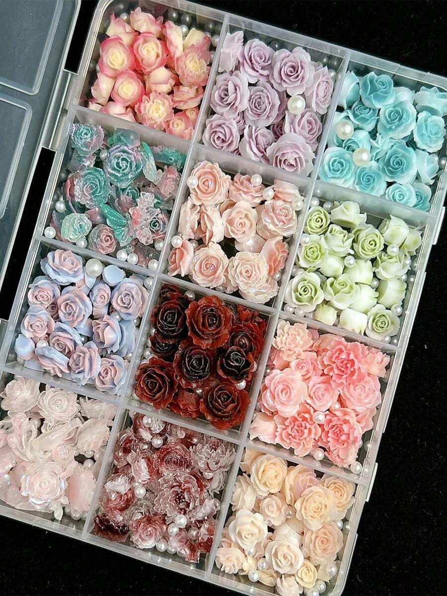 3D Flower Nail Charms Acrylic Petal Rhinestone Nail Art Decorations