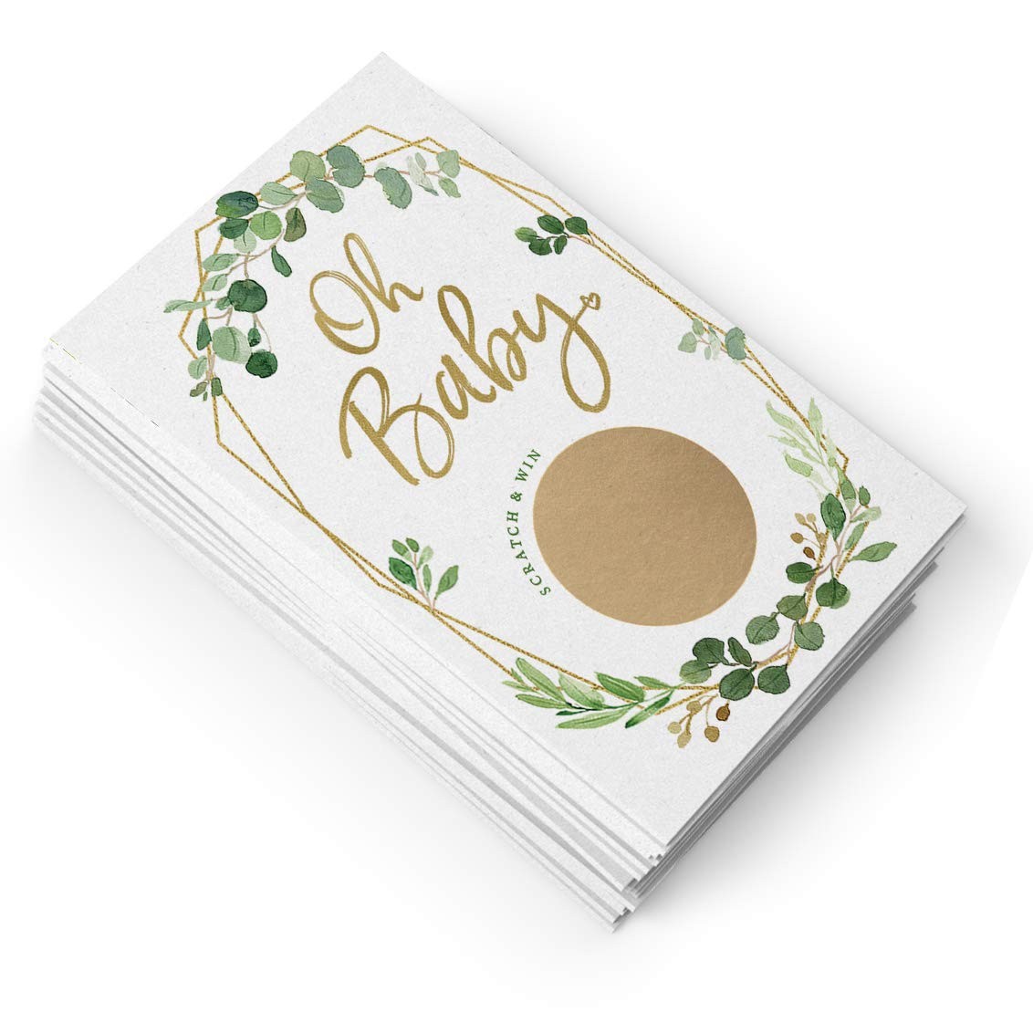Printed Party Baby Shower Game – Greenery 30 Count (Pack of 1), Gold, Green