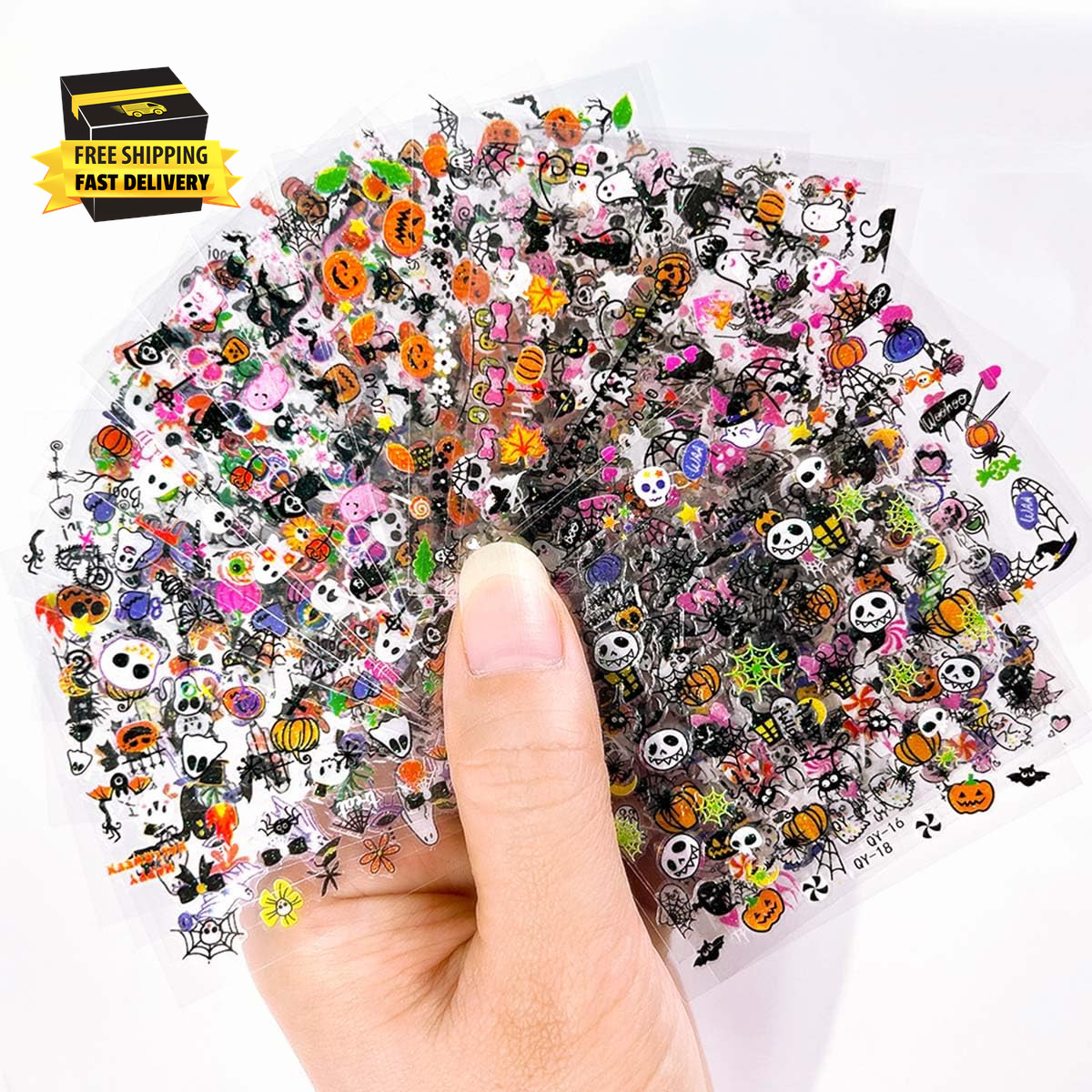 30 Sheets Halloween Nail Stickers for Women Girls & Kids,Cute Ghost Pumpkin Spid