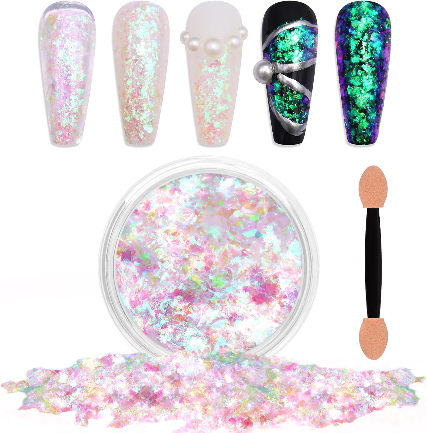 Blue Green Chameleon Flakes Nail Glitter Irregular Opal Nail Foil Flakes Chunky