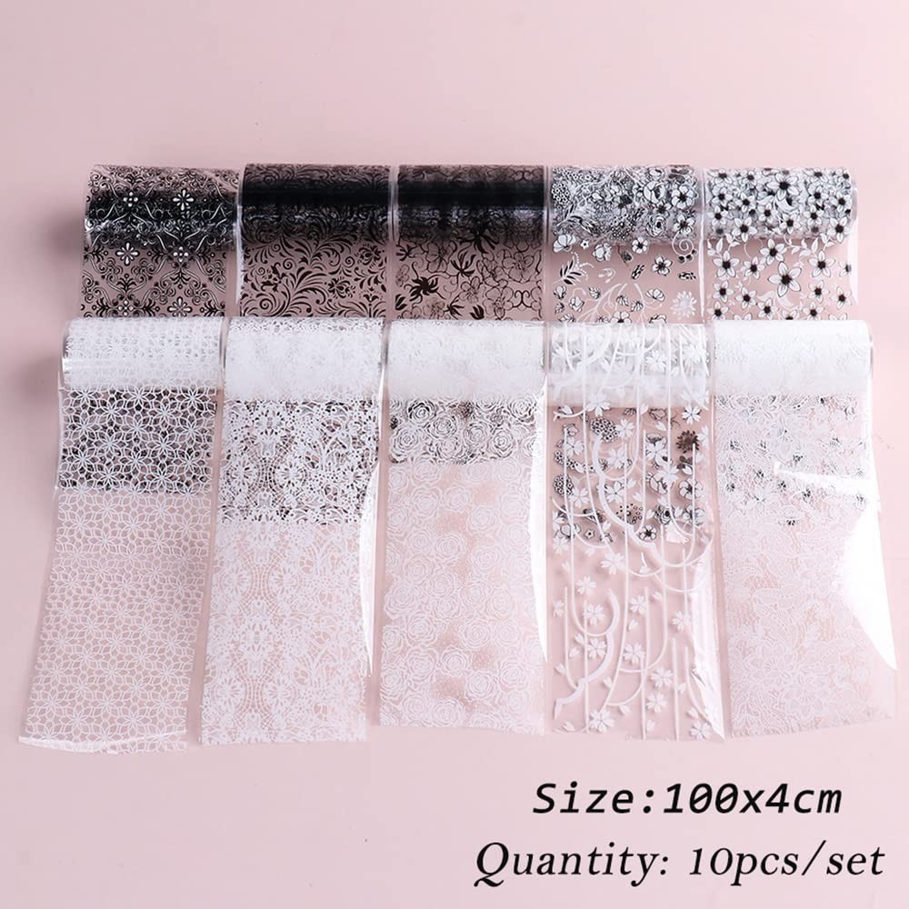 Lace Nail Art Foil Transfer Stickers Black White Flower Foil Transfers Decals…