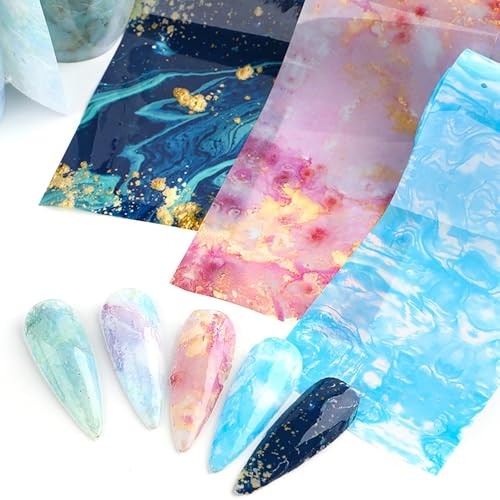 10 Sheets Marble Nail Foil Transfer Sheets, Colorful Nail Art Stickers Style 1