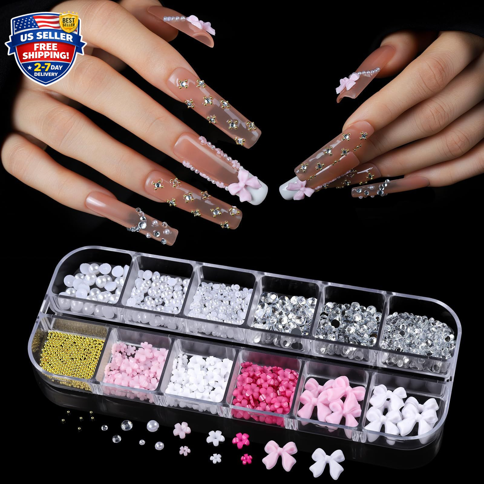 Square Nail Tips with Nail Charms Nail Art Brushes, 240pcs XXL Fake Nails wit