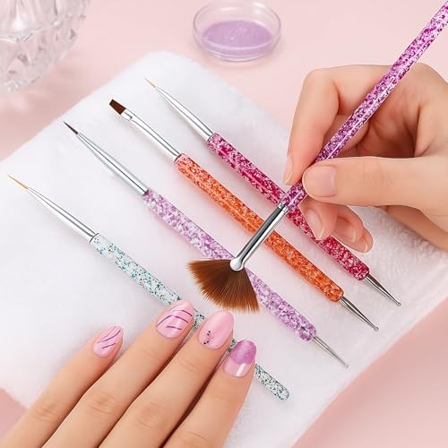 8Pcs Nail Art Brush Set – French Liner, Dotting Pens, Detailing Brushes for