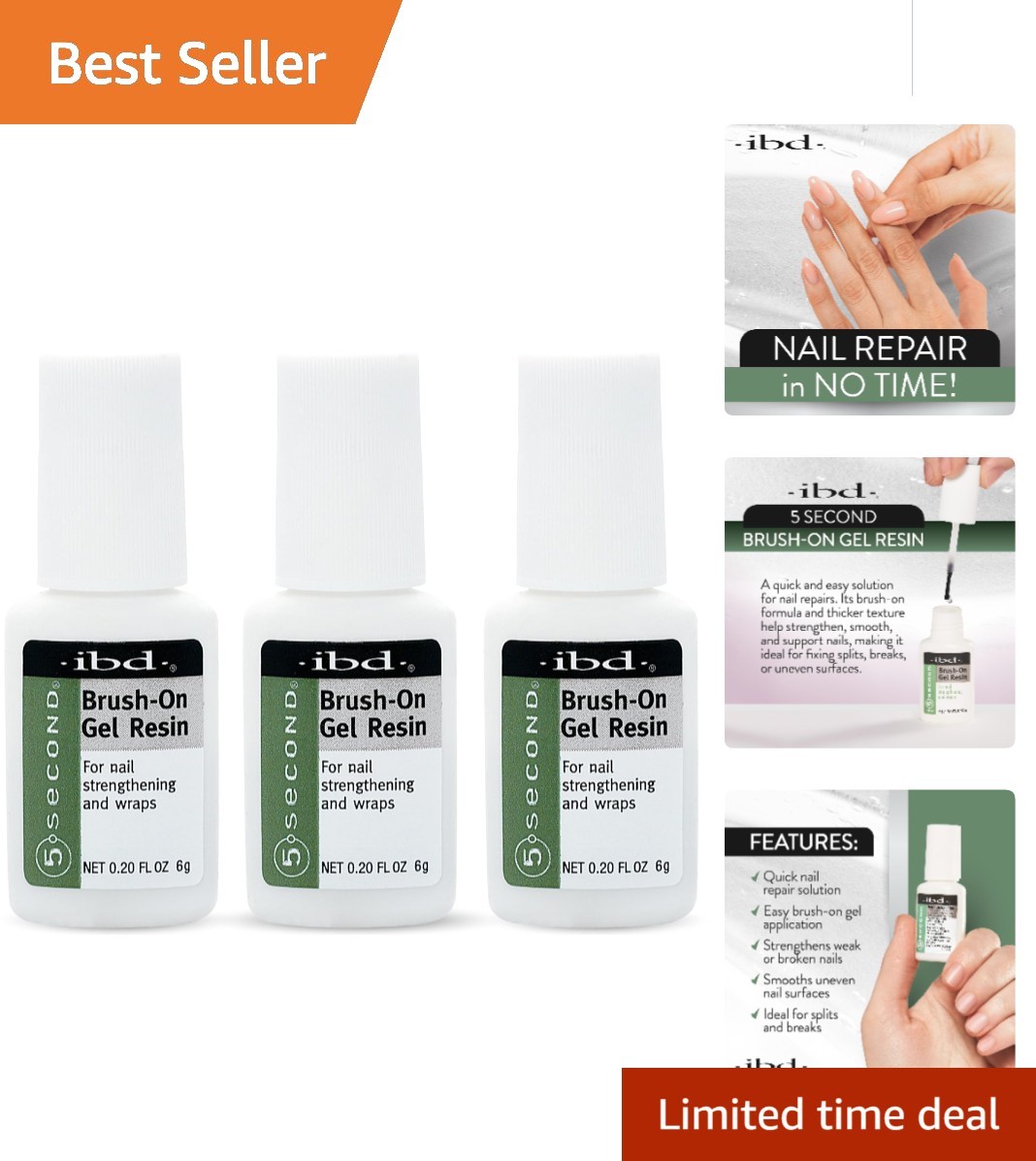 5 Second Brush-On Nail Glue Gel Resin – 3 Pack for Quick Repairs & Strength