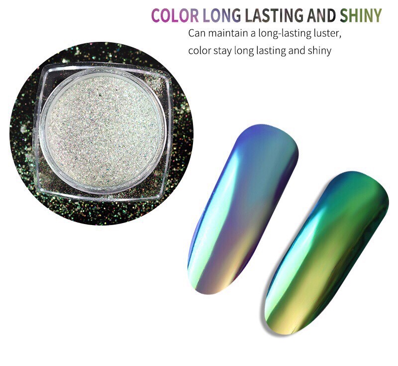AURORA NAIL POWDER Mirror Effect CHROME Nail Art Mermaid Rainbow AB (Opal6) Uk