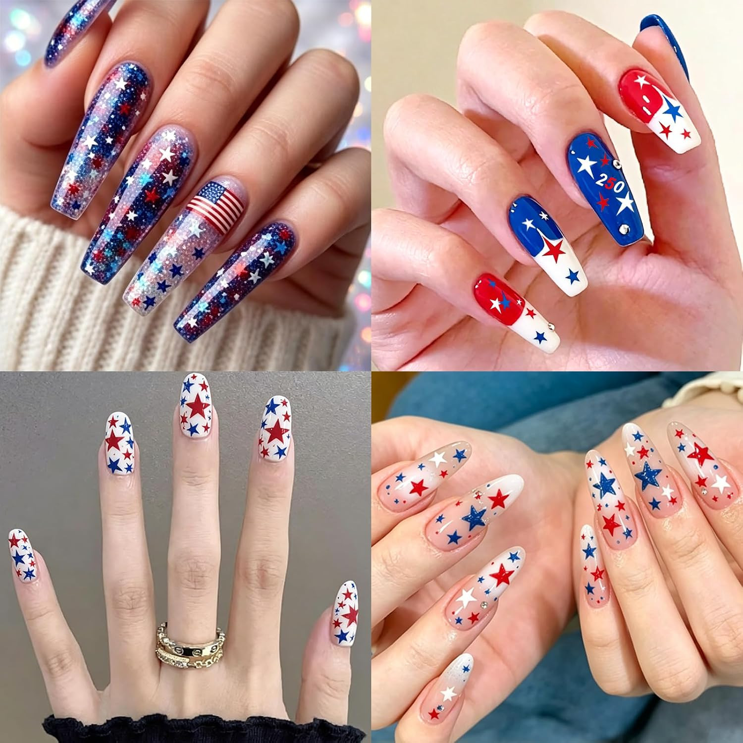 9 PCS 4Th of July Nail Stickers, Red White and Blue Nails Star Stickers | 3D